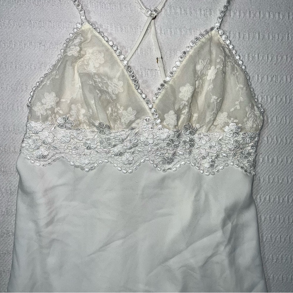 Flora Nikrooz Womens Embroidered Satin Chemise Slip Dress XS Bridal Coquette - Picture 5 of 8